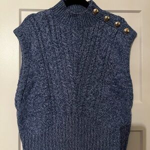 Talbots Heather Blue Turtleneck Sweater with Gold Accents